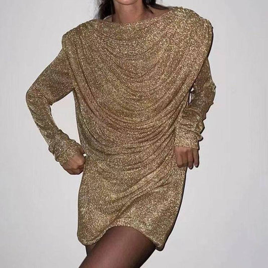 Produktbild von Elegantes Bandage-Maxikleid mit Diamanten – Bodenlang & Quadratkragen in Gold, erhältlich bei Hot Fashionista