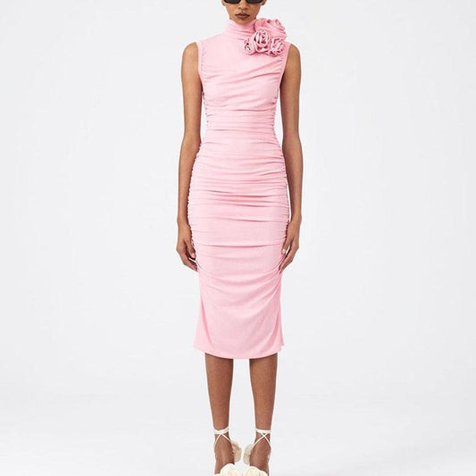 Produktbild von Elegantes Bandage-Maxikleid mit Diamanten – Bodenlang & Quadratkragen in Light Pink, erhältlich bei Hot Fashionista