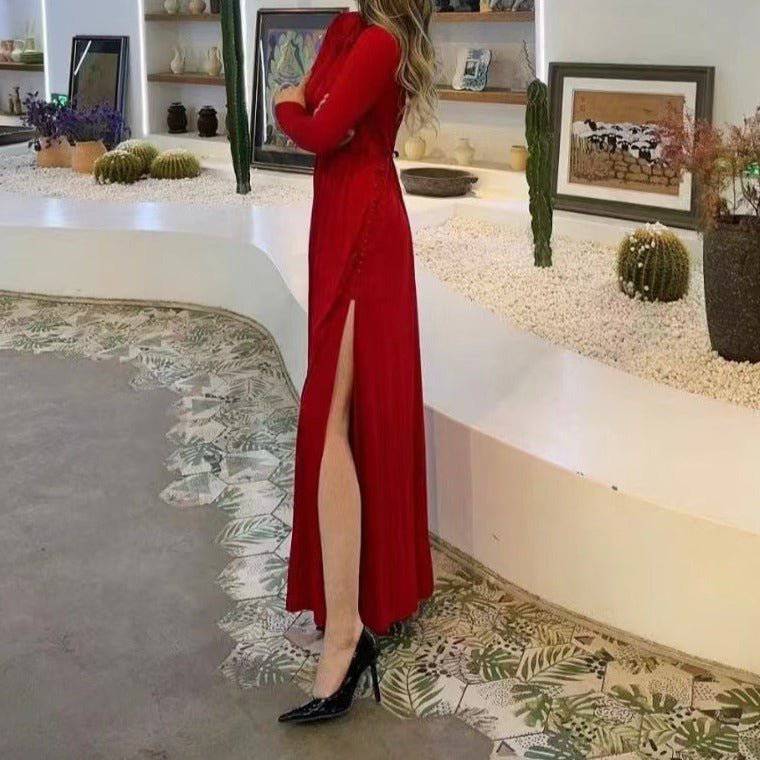 Elegantes Bandage-Maxikleid mit Diamanten – Bodenlang & Quadratkragen