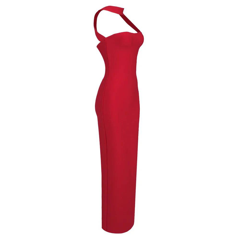 Elegantes Bandage-Maxikleid mit Diamanten – Bodenlang & Quadratkragen