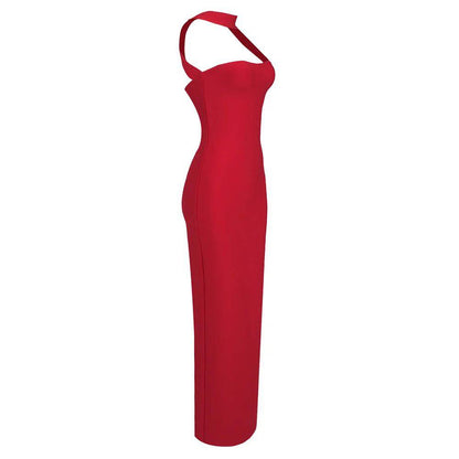 Elegantes Bandage-Maxikleid mit Diamanten – Bodenlang & Quadratkragen