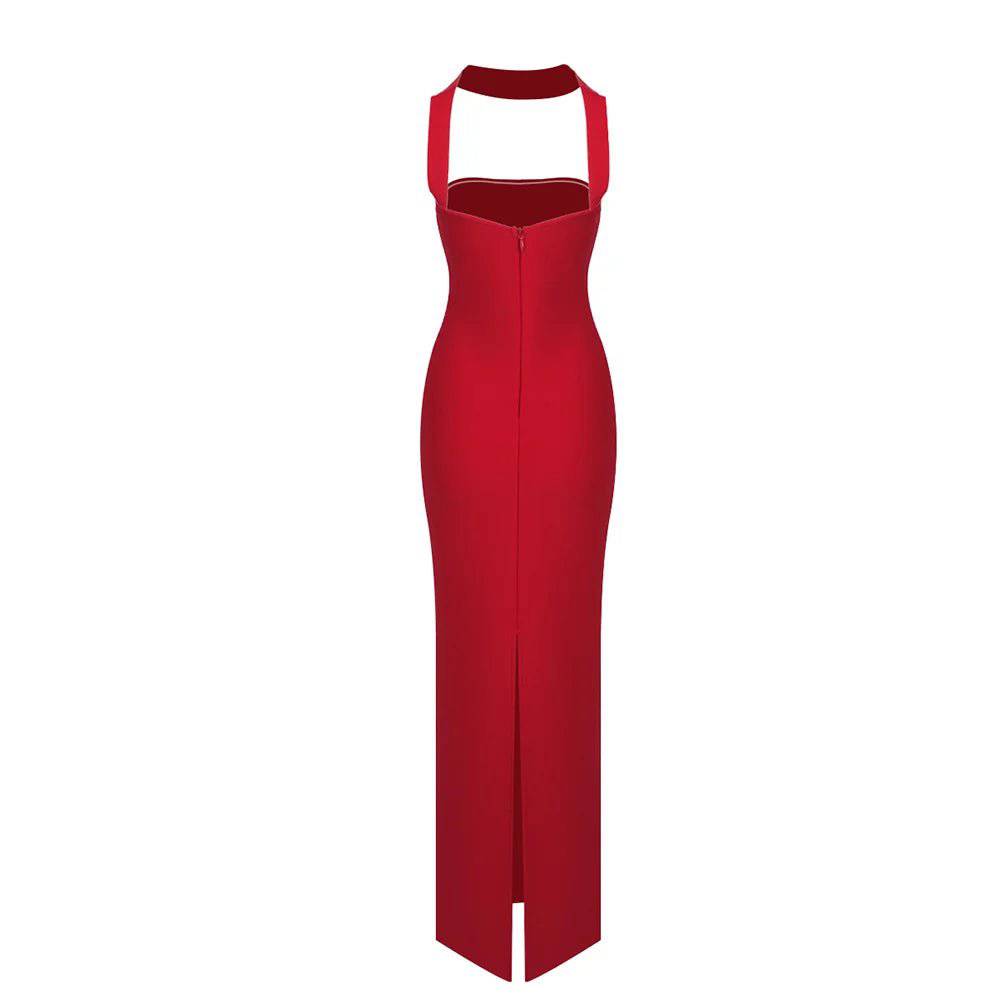 Elegantes Bandage-Maxikleid mit Diamanten – Bodenlang & Quadratkragen