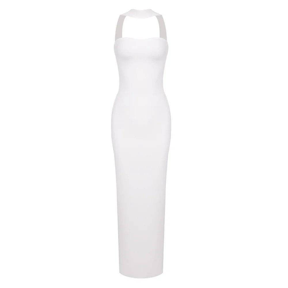 Elegantes Bandage-Maxikleid mit Diamanten – Bodenlang & Quadratkragen