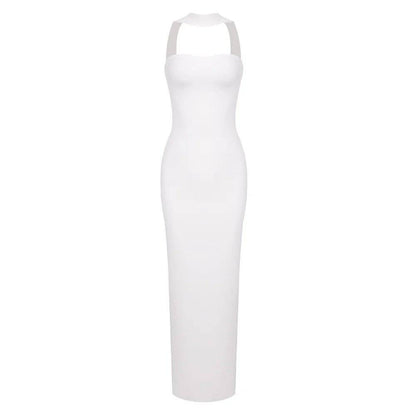 Elegantes Bandage-Maxikleid mit Diamanten – Bodenlang & Quadratkragen