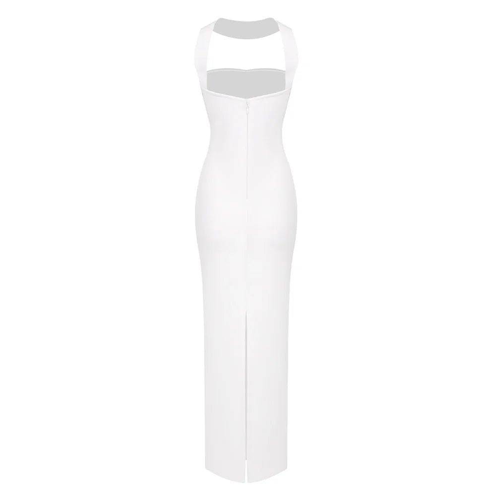 Elegantes Bandage-Maxikleid mit Diamanten – Bodenlang & Quadratkragen