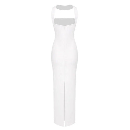 Elegantes Bandage-Maxikleid mit Diamanten – Bodenlang & Quadratkragen