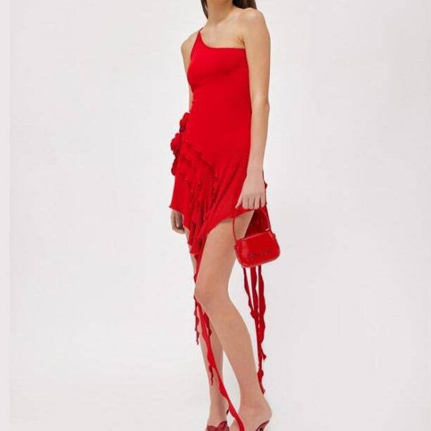 Produktbild von Elegantes Bandage-Maxikleid mit Diamanten – Bodenlang & Quadratkragen in Red, erhältlich bei Hot Fashionista