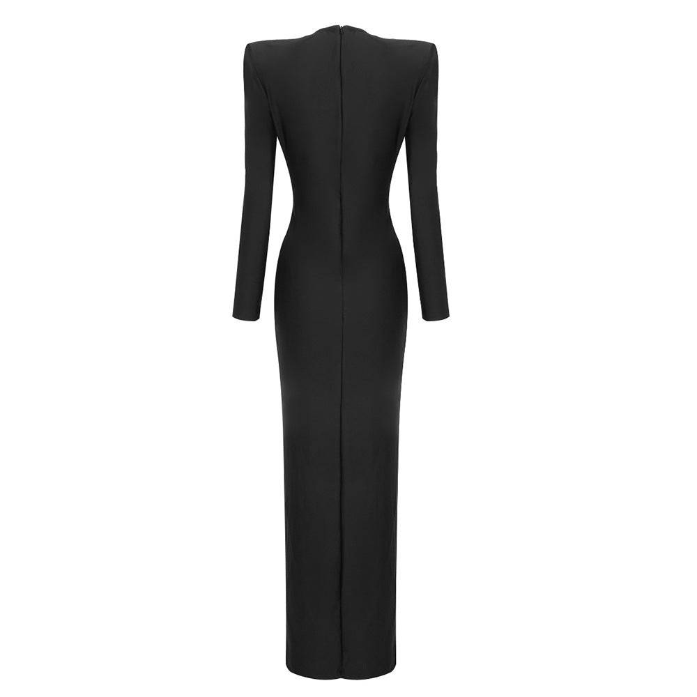 Elegantes Bandage-Maxikleid mit Diamanten – Bodenlang & Quadratkragen
