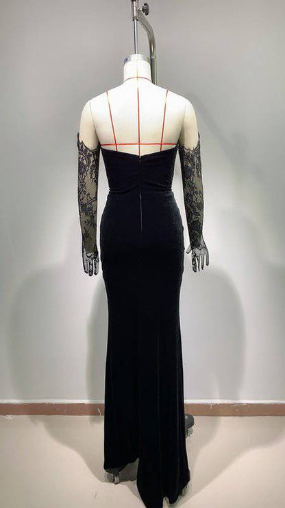 Elegantes Bandage-Maxikleid mit Diamanten – Bodenlang & Quadratkragen
