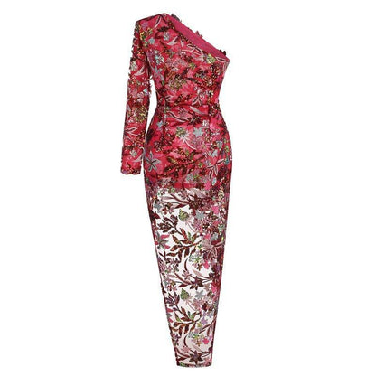Elegantes Bandage-Maxikleid mit Diamanten – Bodenlang & Quadratkragen
