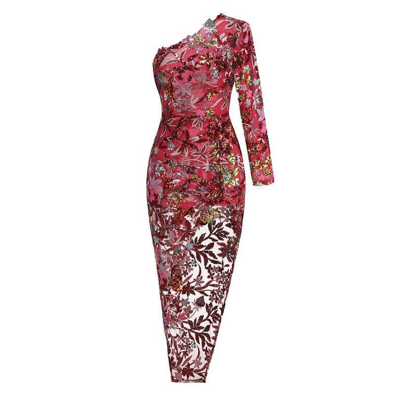 Elegantes Bandage-Maxikleid mit Diamanten – Bodenlang & Quadratkragen