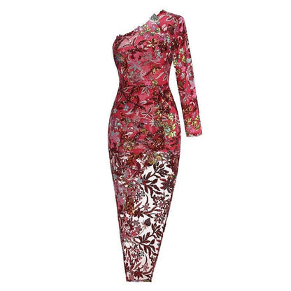 Elegantes Bandage-Maxikleid mit Diamanten – Bodenlang & Quadratkragen