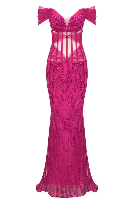 Produktbild von Elegantes Bandage-Maxikleid mit Diamanten – Bodenlang & Quadratkragen in s, erhältlich bei Hot Fashionista