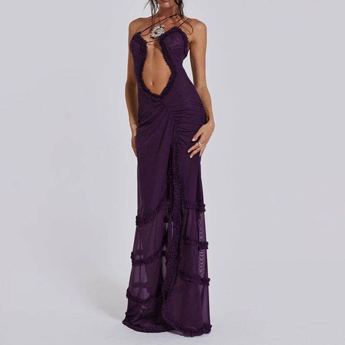 Elegantes Bandage-Maxikleid mit Diamanten – Bodenlang & Quadratkragen