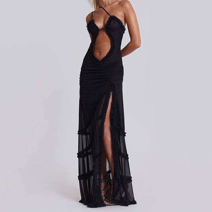 Elegantes Bandage-Maxikleid mit Diamanten – Bodenlang & Quadratkragen
