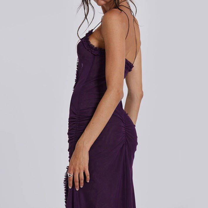 Elegantes Bandage-Maxikleid mit Diamanten – Bodenlang & Quadratkragen
