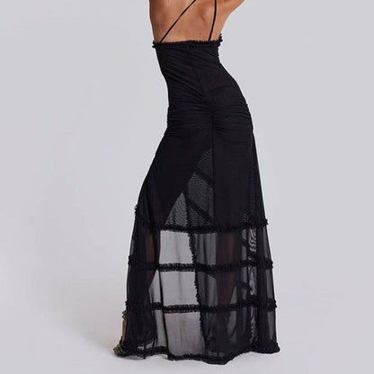 Elegantes Bandage-Maxikleid mit Diamanten – Bodenlang & Quadratkragen