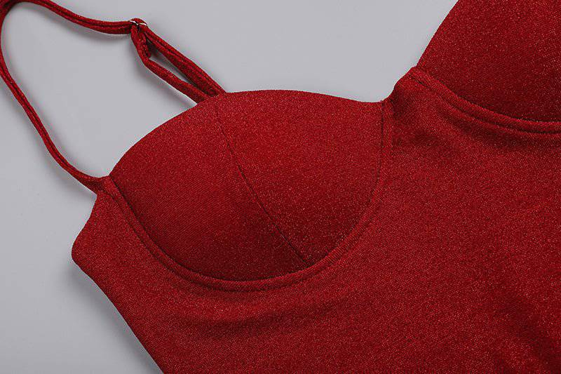 Elegantes Bandage-Maxikleid mit Diamanten – Bodenlang & Quadratkragen