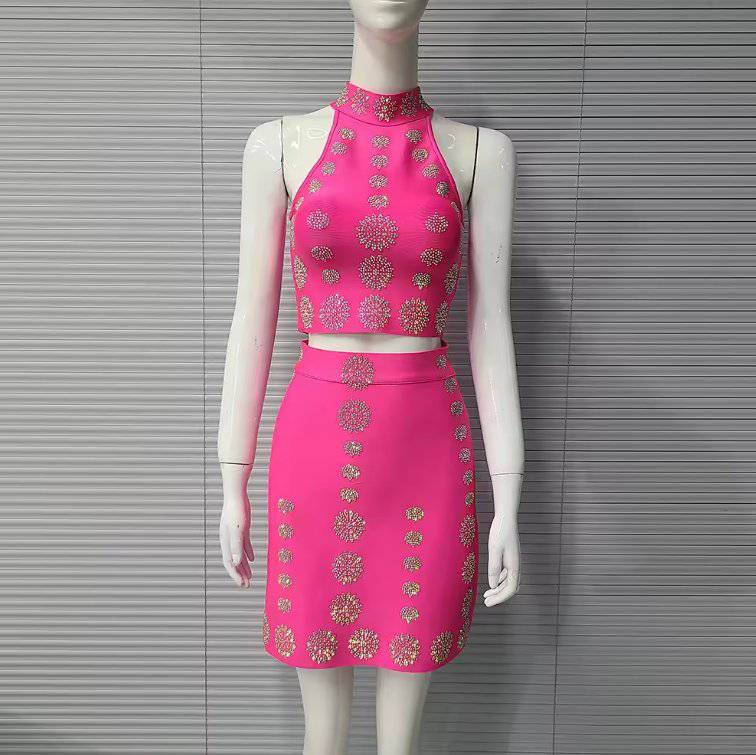 Elegantes Bandage-Maxikleid mit Diamanten – Bodenlang & Quadratkragen
