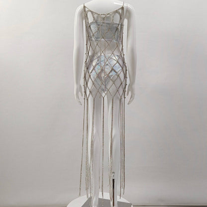 Elegantes Bandage-Maxikleid mit Diamanten – Bodenlang & Quadratkragen