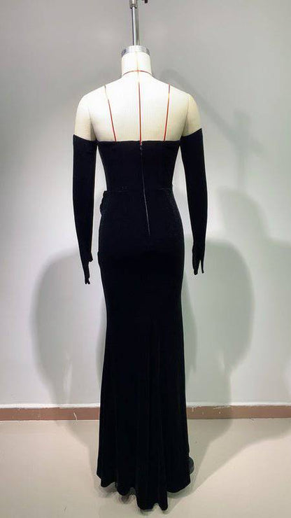 Elegantes Bandage-Maxikleid mit Diamanten – Bodenlang & Quadratkragen