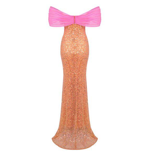 Elegantes Bandage-Maxikleid mit Diamanten – Bodenlang & Quadratkragen