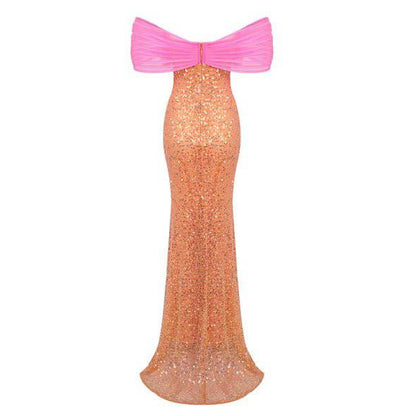 Elegantes Bandage-Maxikleid mit Diamanten – Bodenlang & Quadratkragen