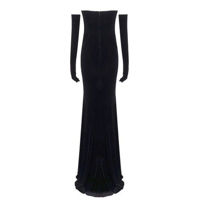 Elegantes Bandage-Maxikleid mit Diamanten – Bodenlang & Quadratkragen