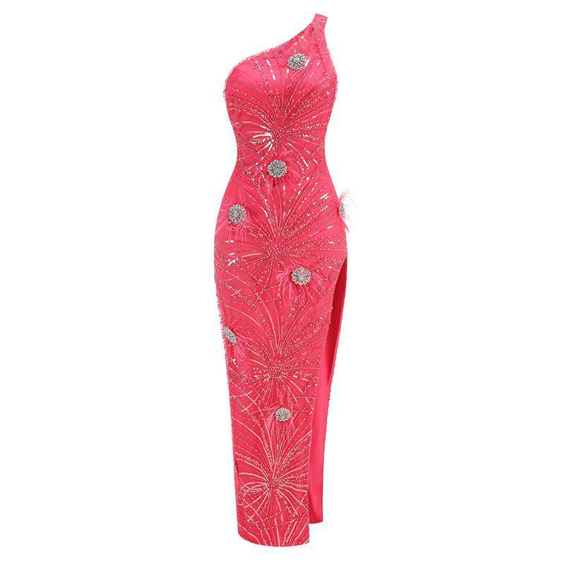 Elegantes Bandage-Maxikleid mit Diamanten – Bodenlang & Quadratkragen