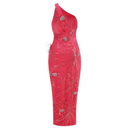 Elegantes Bandage-Maxikleid mit Diamanten – Bodenlang & Quadratkragen