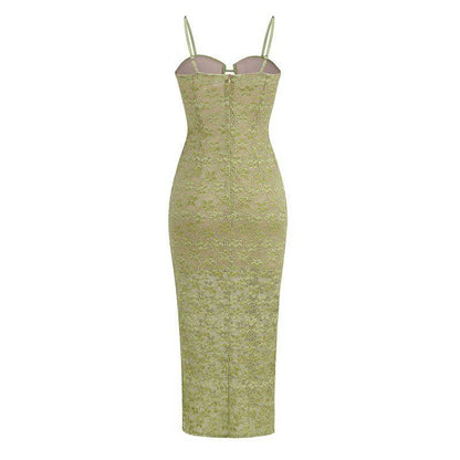 Elegantes Bandage-Maxikleid mit Diamanten – Bodenlang & Quadratkragen
