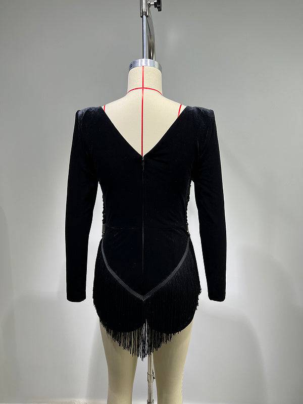 Elegantes Bandage-Maxikleid mit Diamanten – Bodenlang & Quadratkragen