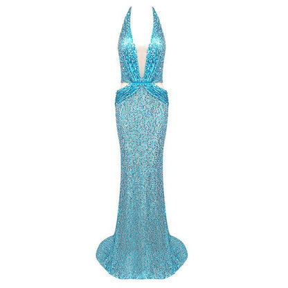 Produktbild von Elegantes Bandage-Maxikleid mit Diamanten – Bodenlang & Quadratkragen in s, erhältlich bei Hot Fashionista