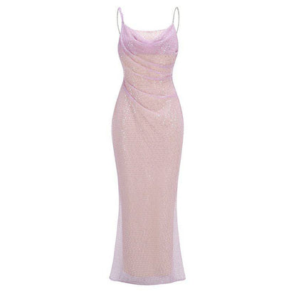 Elegantes Bandage-Maxikleid mit Diamanten – Bodenlang & Quadratkragen
