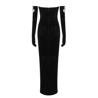 Elegantes Bandage-Maxikleid mit Diamanten – Bodenlang & Quadratkragen