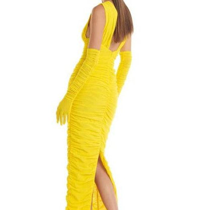 Elegantes Bandage-Maxikleid mit Diamanten – Bodenlang & Quadratkragen