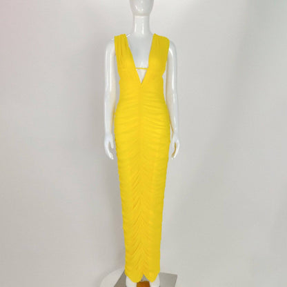 Elegantes Bandage-Maxikleid mit Diamanten – Bodenlang & Quadratkragen