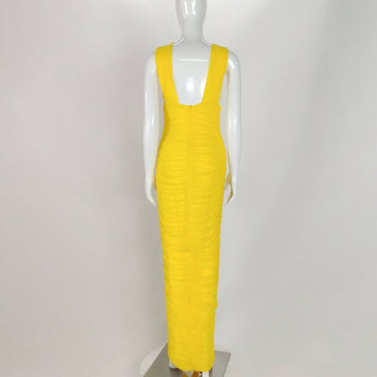 Elegantes Bandage-Maxikleid mit Diamanten – Bodenlang & Quadratkragen