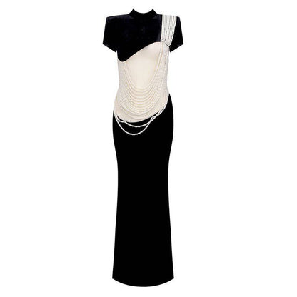 Elegantes Bandage-Maxikleid mit Diamanten – Bodenlang & Quadratkragen