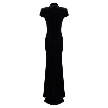 Elegantes Bandage-Maxikleid mit Diamanten – Bodenlang & Quadratkragen