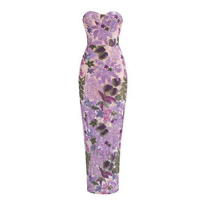 Elegantes Bandage-Maxikleid mit Diamanten – Bodenlang & Quadratkragen