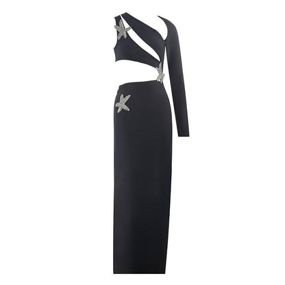 Elegantes Bandage-Maxikleid mit Diamanten – Bodenlang & Quadratkragen