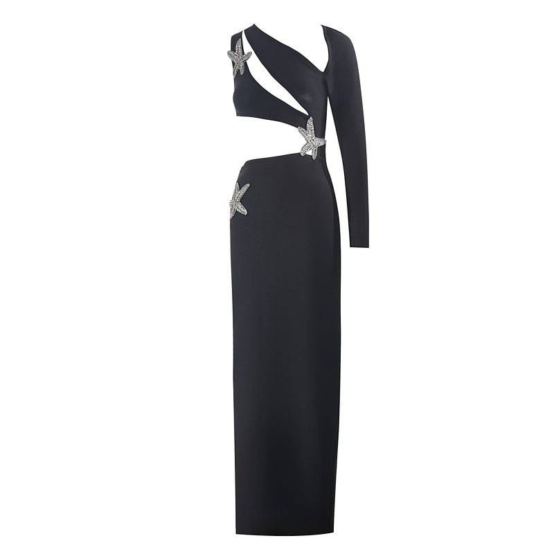 Elegantes Bandage-Maxikleid mit Diamanten – Bodenlang & Quadratkragen