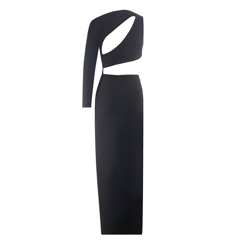Elegantes Bandage-Maxikleid mit Diamanten – Bodenlang & Quadratkragen
