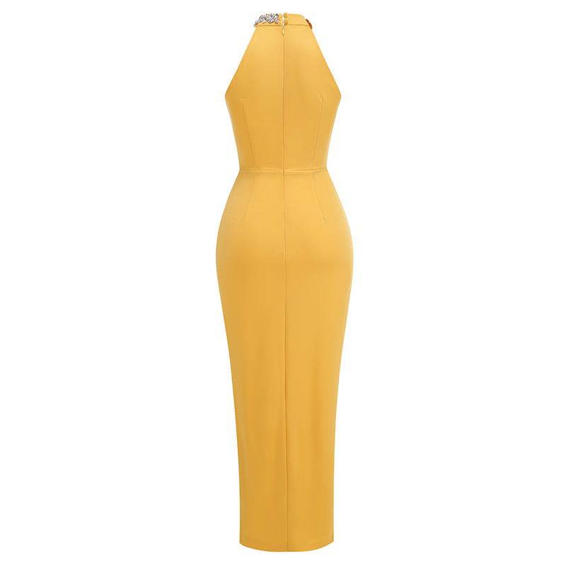 Elegantes Bandage-Maxikleid mit Diamanten – Bodenlang & Quadratkragen