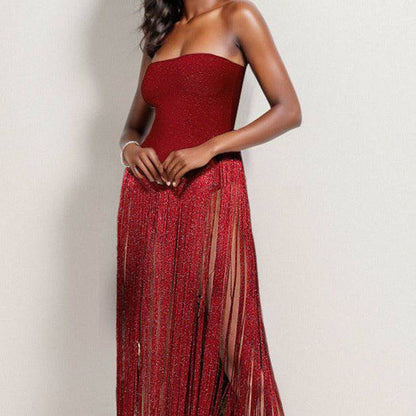 Produktbild von Elegantes Bandage-Maxikleid mit Diamanten – Bodenlang & Quadratkragen in S, erhältlich bei Hot Fashionista