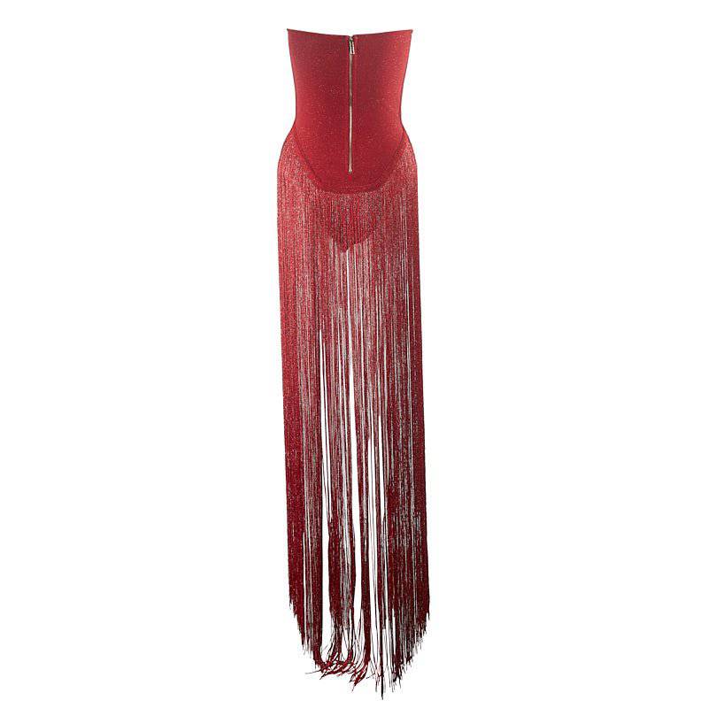 Elegantes Bandage-Maxikleid mit Diamanten – Bodenlang & Quadratkragen