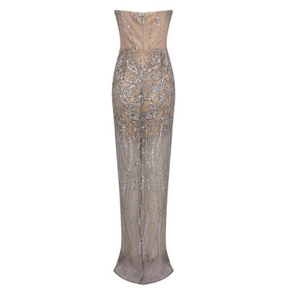 Elegantes Bandage-Maxikleid mit Diamanten – Bodenlang & Quadratkragen