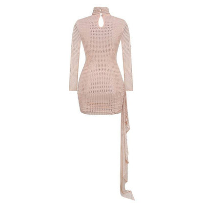 Elegantes Bandage-Maxikleid mit Diamanten – Bodenlang & Quadratkragen