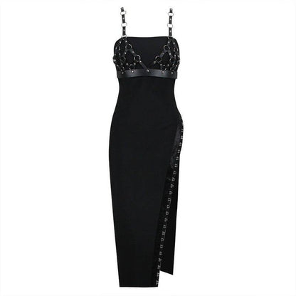 Elegantes Bandage-Maxikleid mit Diamanten – Bodenlang & Quadratkragen